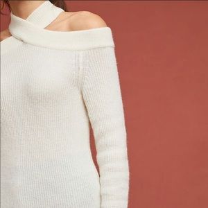 Anthropologie Cross Neck White Sweater
